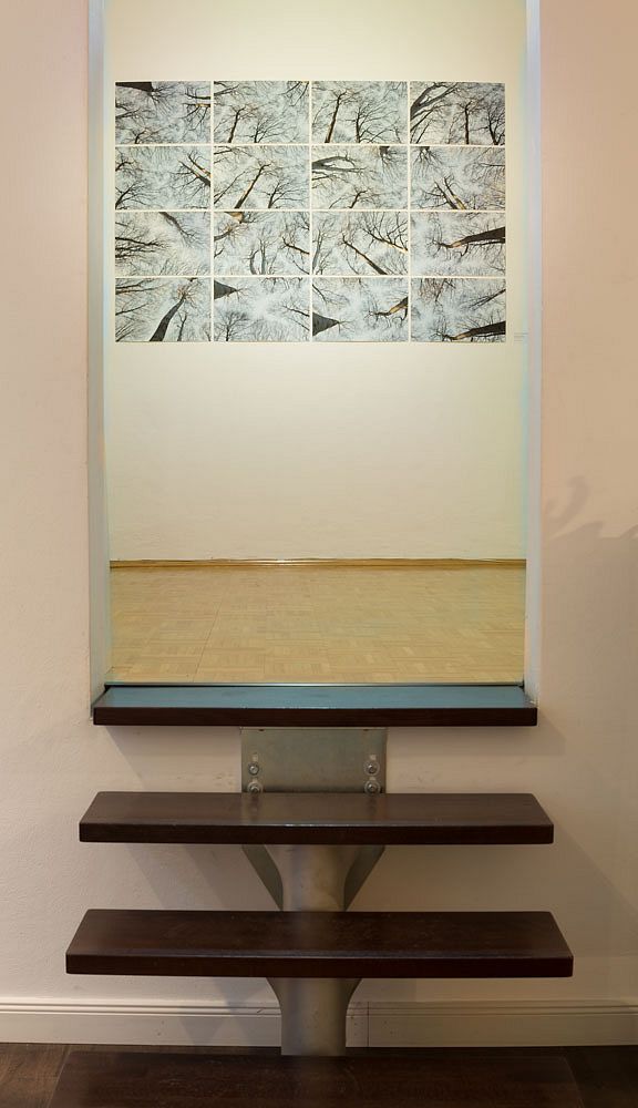 Die Arbeit "Tree Symphony" als Wandinstallation im oberen Teil der Galerie